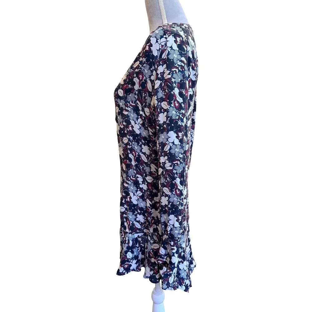 Veronica Beard Franklin Silk Floral V-Neck Ruffle Mini Dress Navy Burgundy 4